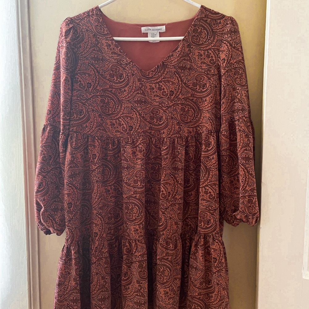 Lucky Brand Red and Black Tiered Ruffled Sundress